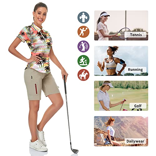Women's Hawaiian Golf Shirt Short Sleeve Tennis Shirt Patterned Golf Polo Shirts Tennis Apparel Xx-Large Coconut Tree #TOP5