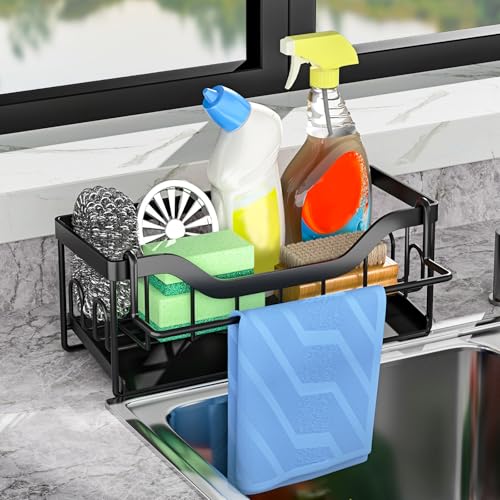 Organizador para fregadero de cocina, color negro