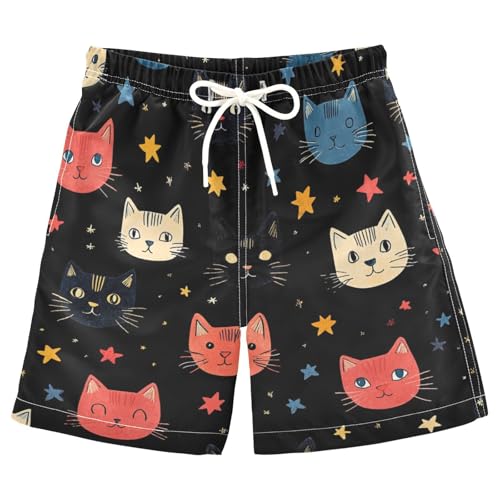 Boys Beach Board Shorts Cat Star Cartoon Animal Swim Trunk Teen Swimwear