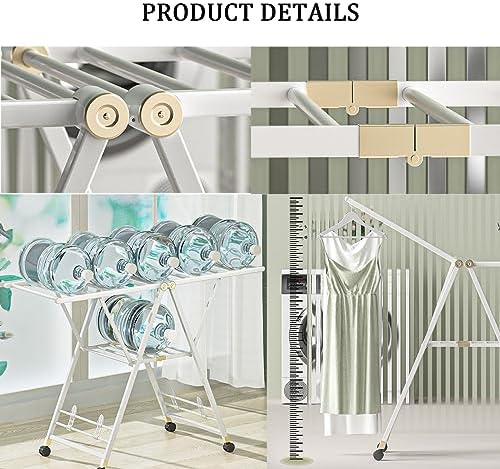 Indoor Outdoor Clothes Drying Rack Foldable Clothes Rack.Floor Winged Clothes Horse Airer, Folding Clothes Drying Rack,Clothes Horse withlothes Horse with Height-Adjustable Wings,Free-Standi