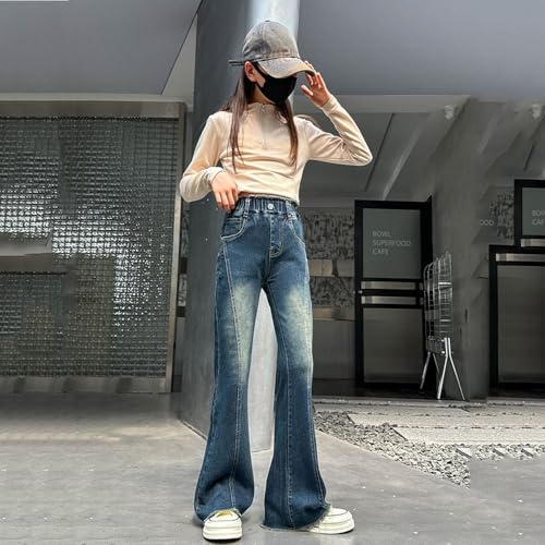 Trendy Girls Pants Stylish Casual Wide Leg Denim Jeans with Elastic Waist and Pockets for Everyday Wear3