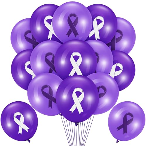 Image of Hungdao 100 Pcs Purple Ribbon Balloons Cancer Awareness Pancreatic Cancer Ribbon Domestic Violence Awareness Alzheimers Balloons Arch for Party Purple Decorations Supplies