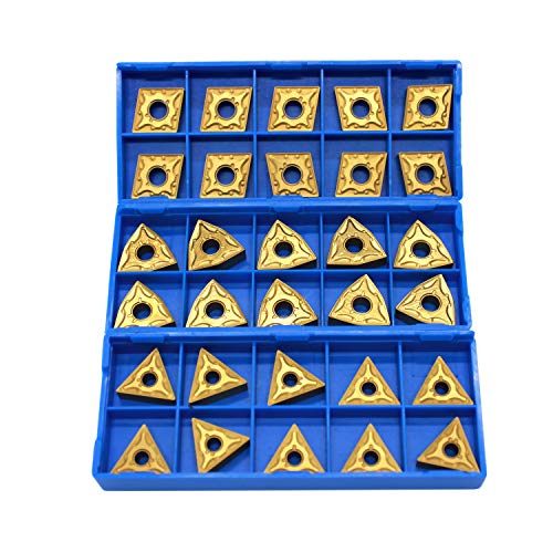 HFS (R) 30PCS CNMG 431 + WNMG 431 + TNMG 331 CNC Lathe Indexable Solid Carbide Turning Insert Blade for Lathe Turning Tool Holder for The Finishing of Steel