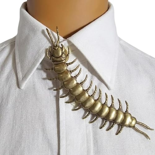 Centipede button cover, Retro Brass Active Centipede Button Clip-On for Shirt Decor, Punk Alternative Fashion Animal Collar Clothing Brooch Accessory,Unique Jewelry Gift for Men & Women (A)