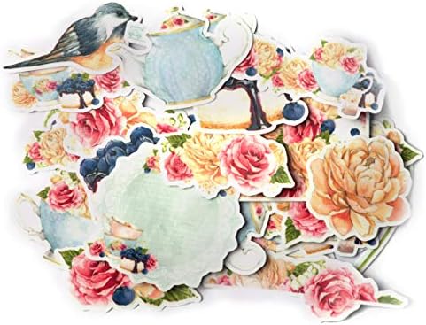 Navy Peony Classy Tea Party Stickers & Decals (31pcs) - Waterproof, Mini Multicolored Flower Decals for Laptops, Water Bottles, Scrapbooks, Journals