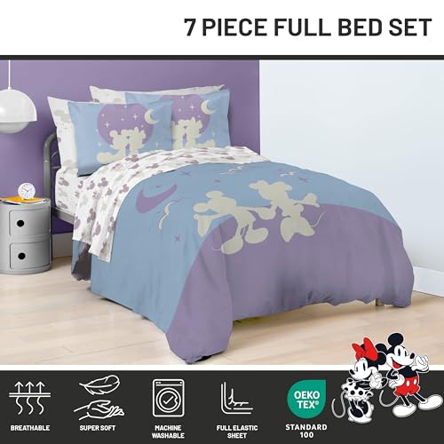 Image of Disney Mickey and Minnie Mouse Full Size Comforter Set 7 Piece Bedding | Grey, Bed in a Bag, Comforter Sheets Shams Pillowcases, Official Product, Soft Microfiber, Machine Washable, Kids Gift