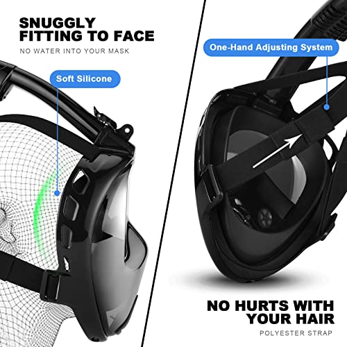 Odoland Snorkeling Packages, Diving Full Face Mask With Camera Mount, Adjustable Swim Fins, Mesh Bag, Anti-Fog Snorkel Set, Uv 400 Protection, Dive Mask Fins Set For Men Women Adult,Black Silver Xl #TOP5