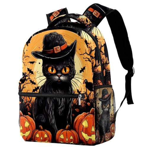 Sac à dos de voyage Halloween chat noir multicolore pour l école
