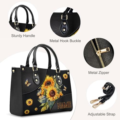 Bolso tote para mujer, bolso satchel de cuero sintético con estampado de girasol, con asa superior y bandolera ajustable, ideal para trabajo, viaje y actividades al aire libre miniatura 5