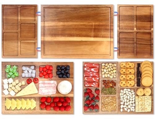 32"x12" Extra Large Acacia Wood Charcuterie Board Magnetic Cheese Board Vegetarian Charcuterie Platter Food Serving Tray Snack Board Fruit Meat Cheese and Cracker Tray Grazing Board Cheese Platter