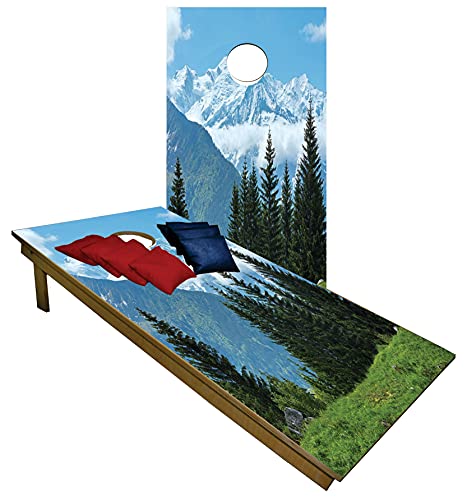 Premium Cornhole Set -Landscape w Mountain Tailgate Cornhole Boards w Set of 8 Cornhole Bags!385