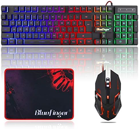 BlueFinger RGB Gaming Keyboard and Backlit Mouse Combo, USB Wired Backlit Keyboard, LED Gaming Keyboard Mouse Set for Laptop PC Computer Game and Work