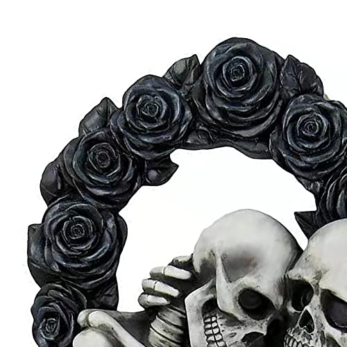 FIYSON Totenkopf Paar Wanddeko 20 x 20cm Schwarzem Schädel Herzförmig Rose Hängende Dekoration Türschmuck Halloween Schädel kranz Herbst Winter Dekorativer Das Erntedankfest Innen Wanddekoration