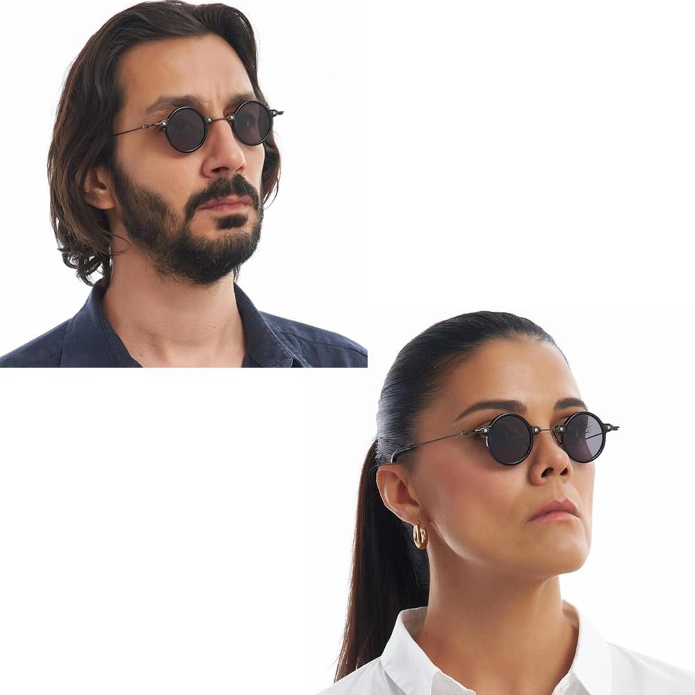 Small Round Sunglasses Men Women, Vintage Punk Circle Style Metal Frame Hippie Sun Glasses UV400 Lens - Image 3