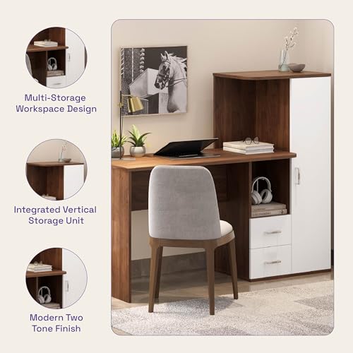 Image of Wakefit Cupen Engineered Wood Study Table - Columbian Walnut & Frosty White