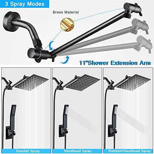 All Metal 12'' Rain/Rainfall Shower Head With Handheld Spray Combo, High-Pressure Square Shower Head With 13'' Extension Arm, Dual Black Shower Heads With 78'' Hose, Waterfall Showerhead #TOP3