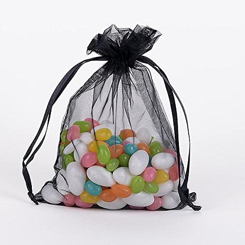 Organza Drawstring Gift Bag 8 x 14 inches 8"x14" (Quantity of 20, Black)