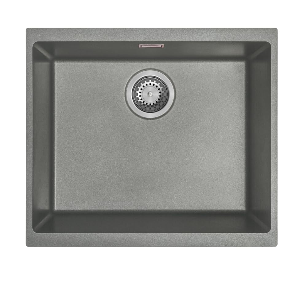 B&Q - Austen & Co. Siena Inset & Undermount Large Single Bowl Reversible Granite Kitchen Sink With Strainer & Over Flow KitGrey
