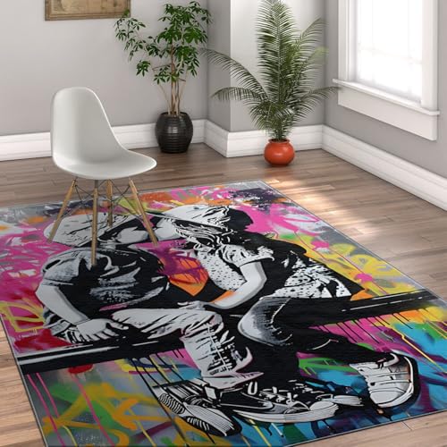 Tapis lavable graffiti 140x200cm antidérapant à poil bas robuste - 4