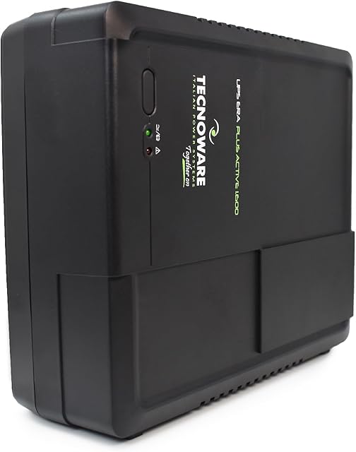 Tecnoware UPS ERA PLUS ACTIVE 1600, UPS 1600VA, Ochrona przerwami w zasilaniu komputerów PC z aktywnym PFC, Mac, konsolami do gier, AVR, Software Manager, Maks. autonomiczność 40min, Gotowy do użycia