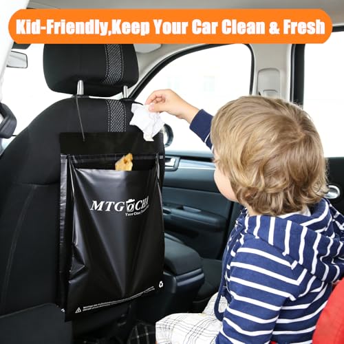 Image of Disposable Car Trash Bags Hanging (Set of 60) - Leak-Proof, Smell-Proof, Recycled Car Garbage Bags, Automobile Trash Container, Road Trip Essentials, Black-Medium
