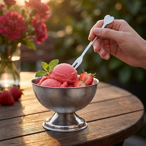 Image of Stainless Steel Ice Cream Bowls, 2 Pcs 4 inch Sliver Footed Dessert Cups with Forks Mini Parfait Cup for Sundae Snack Candy Fruit Pudding Yogurt Mousse Sherbet Trifle & Cocktail Party