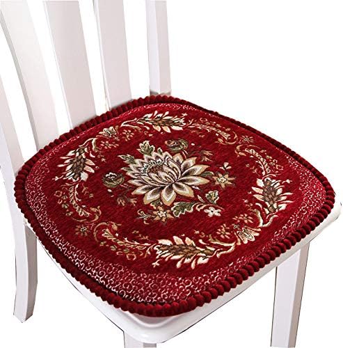 Peacewish European Style Kitchen Chair Cushions, Floral Seat Cushion with Tie, Washable, Indoor, Dining Living Room, Kitchen, Office (Set of 4, red)