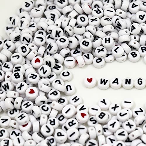 Image of 1450Pcs Letter Beads, Acrylic 4x7mm Round Letter Beads Kits, Alphabet Beads A-Z and Red Heart Black Star Beads for Bracelets Necklaces DIY Jewelry Making (White) (Pack of 2)