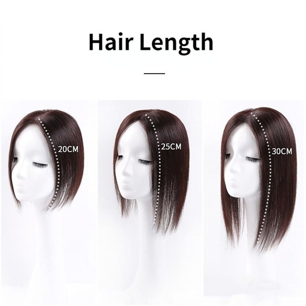 Haartopper für Frauen Echthaar-Topper for Frauen mit dünner werdendem Haar, atmungsaktive Clip-in-Haarteile auf Seidenbasis, 20 cm, glattes Remy-Haar, ohne Pony Echthaar Toupets für Frauen(Schwarz,9x1