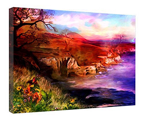 Toile paysages colorés encadrée bois pour masquer un mur vide tableau prêt à poser