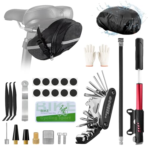 Ninonly Kit de Herramientas para Bicicleta 27PCs con Bomba 120PSI y Multiherramienta 16 en 1 Kit Reparación Bicicleta Completo Kit de Parche y Palancas para Camping Viajes Bolsa