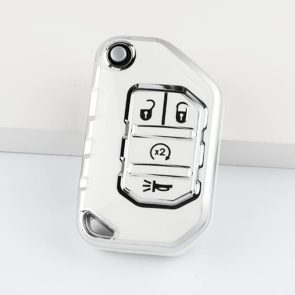 1797 Key Fob Cover for Jeep Wrangler JL JLU Gladiator JT Accessories 2018 - 2022 Car Remote Key Case Shell 4 Button White Silver TPU