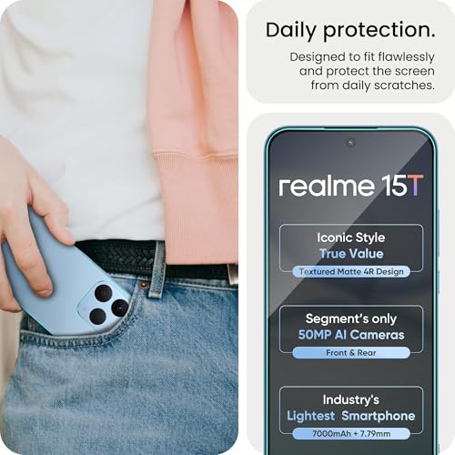 Image of ArmourPro Tempered Glass for Realme 15T with Back Clear Membrane Guard, Edge to Edge Screen Protector, Anti-Bubble, Anti-Fingerprint, Oil Resistant, Installation Kit | Black