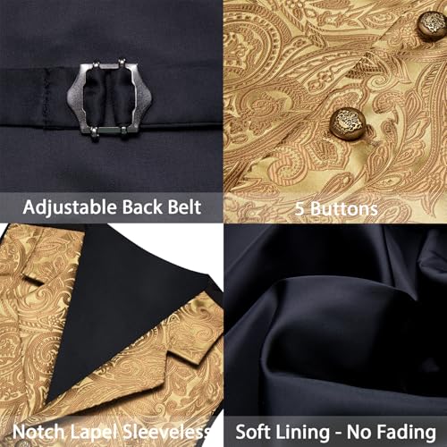 Image of Barry.Wang Mens Silk Lapel /Shawl Collar Vest Tie Sleeve Holder Set Formal /Casual Paisley Vests Wedding Tuxedo Waistcoat