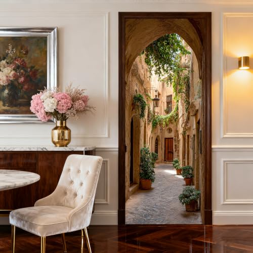 Image of Nuxovilar Tuscan Lane Door Cover 30.31x78.74 Inches PVC Decal | Mural Decals, Door Covers sunlit landscape wraps, adhesive sheets bedroom kitchen apartment (Tuscan Lane)