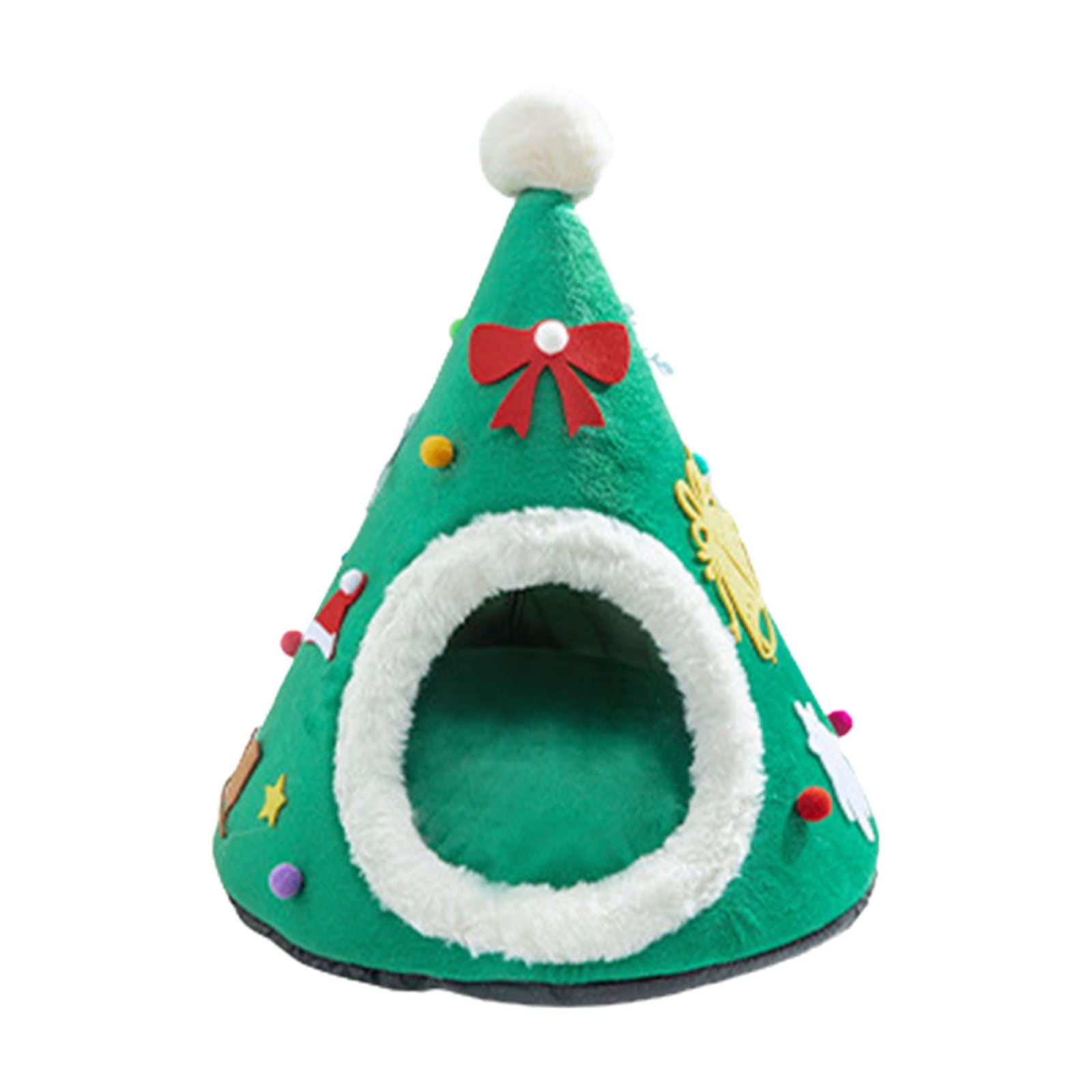 Lit de Noël pour chat d'intérieur et petit chien | Grotte chaude amovible et lavable pour chiot