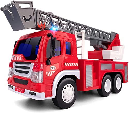 GizmoVine Juguete De CamióN De Bomberos con Luces Y Sonidos,Coches De Juguete A Escala 1:16 con Escalera Giratoria De Rescate Extensible para NiñOs PequeñOs De 4, 3 Y 2 AñOs Cover
