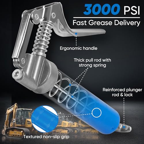Mini Grease Gun (3000PSI) with Double 3oz Cartridge Grease and 12'' Flex Hose, Reinforced Coupler for Automotive,Marine
