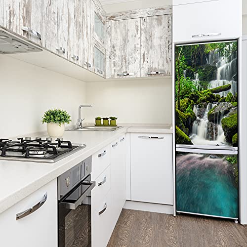 Pegatinas cubierta del refrigerador 70x190 cm decoración sala de estar vinilo cascada en la selva 4