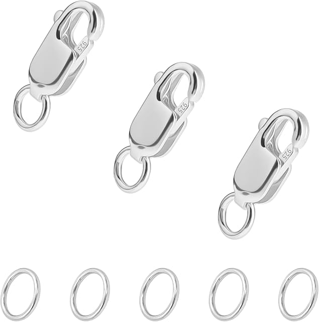 KINBOM 3pcs Lobster Claw Clasps with Jump Rings, 925 Silver Necklace Clasp Bracelet Clasp Jewelry Clasp Lobster Clasp for Jewelry Making Necklace Bracelet DIY, with Silver Cloth (10x4mm, Silver)
