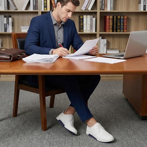 Image of konhill Men's Casual Oxford Shoes - Breathable Dress Shoes Loafers Lace-up Flat Sneakers