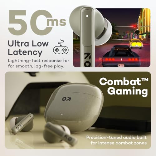 Image of GOBOULT W60 with 60H Playtime, Zen Quad Mic ENC, 50ms Xtreme Low Latency, Made in India, Type-C Fast Charging, 13mm Driver, IPX5 Combat Gaming Mode,TWS Ear Buds Wireless (Green)