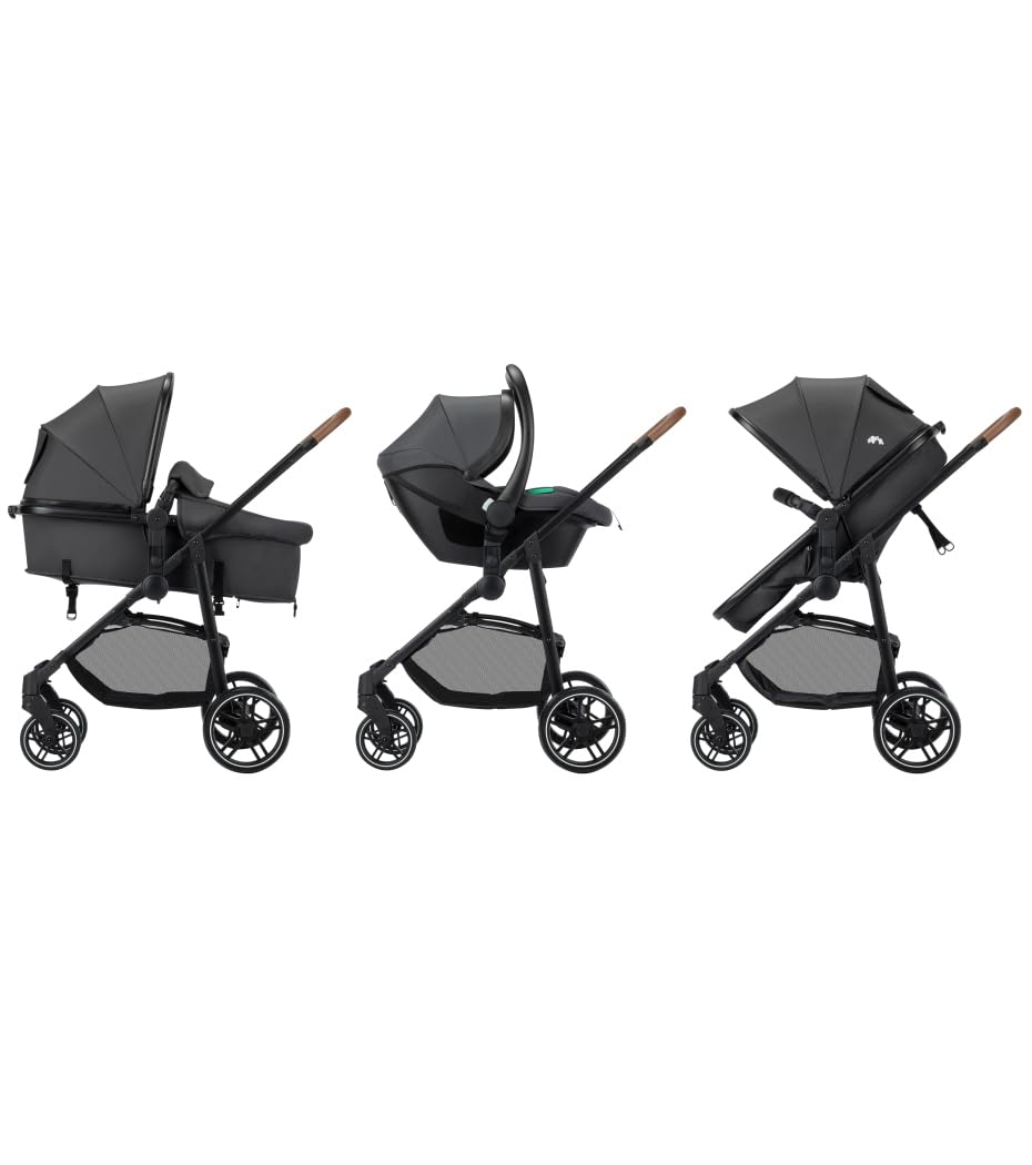 Bebeconfort Haze Trio Lux, Baby Kinderwagen 3 in 1 mit Kindersitz (i-Size), 0–4 Jahre (max. 22 kg), 2-in-1 Sitzeinheit, Liegeposition, Kompakt Klappbar, Leichtes Kinderwagen Set, Mineral Graphite