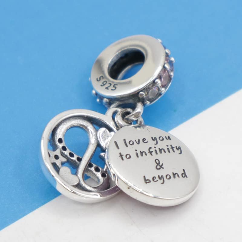 Miniatura 6 de Brillantes corazones infinitos y estrellas cuelgan encanto colgante de plata de ley 925, joyería cuentas regalos para mujeres pulsera y collar