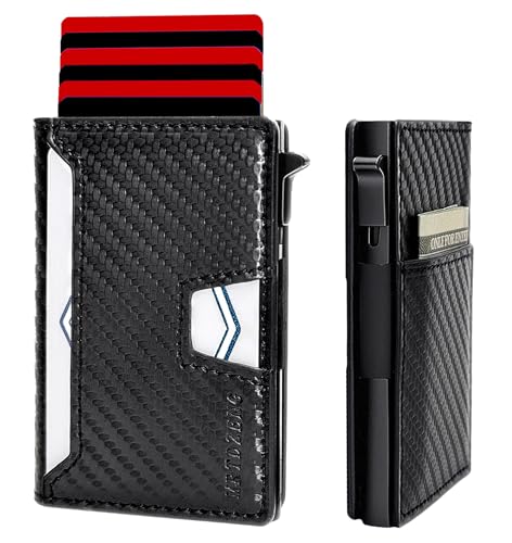 Pop Up Wallet for Men, RFID Blocking Men’s Wallet, Slim Compact Wallet with ID Window, Minimalist Bi-Fold Men’s Wallet, Smart Aluminum Credit Card Holder