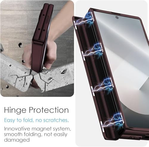 Image of Kapa Magnetic Hinge with Inbuilt Stand Case for Samsung Galaxy Z Fold 6 | Shockproof Stand Hybrid Bumper Back Cover (Wine Red)