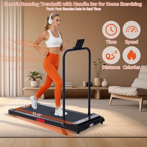 Image of Walking Pad Treadmill with Handle Bar, 3.0HP Portable Electric Treadmills for Exercising, 0.6-7.6MPH Mini Walking Pad Treadmill with Incline, Under Desk Treadmills for Home Small, 350LBS