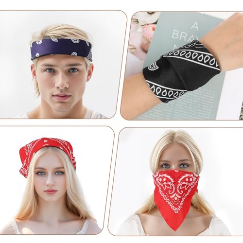 Sumersha 3Pcs Paisley Pattern Bandanas For Men And Women Cowboy Bandana Handkerchiefs Square Head Wrap Scarf thumb #4