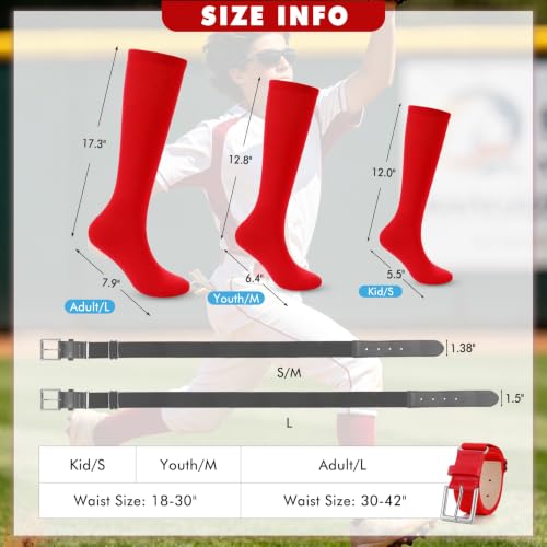 Image of WHIPPY Baseball Socks and Belt Combo Set Knee-High Softball Socks & Adjustable Elastic Belt for Kids Youth Adult