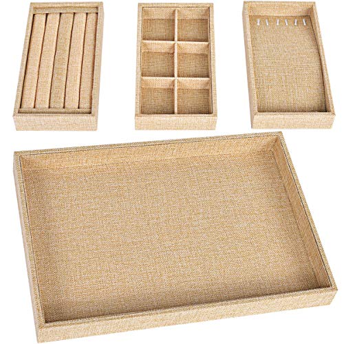 VIEFIN Sackcloth Stackable Jewelry Tray, Earring Drawer Insert Display Show Case, Dresser Organizer